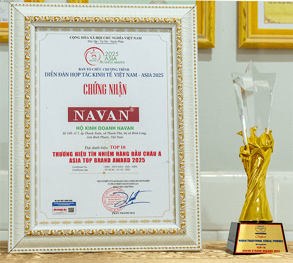 Giấy chứng nhận NAVAN đạt TOP 10 Thương hiệu tin nhiệm hàng đầu Châu Á 2025
